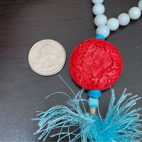 Flower Carved Cinnabar Beaded 32” Mala Necklace - Picture 11 of 12